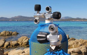 A DIN and an International scuba valve