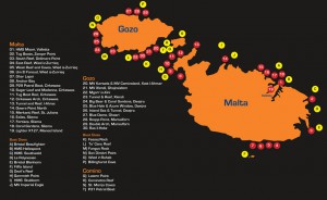 Malta's dive sites map - Photo credits: DiveSystem